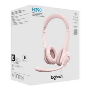 Logitech H390 - Headset, Estéreo, Supraaurales, Con cable, USB 20 Hz - 20KHz, Rosa